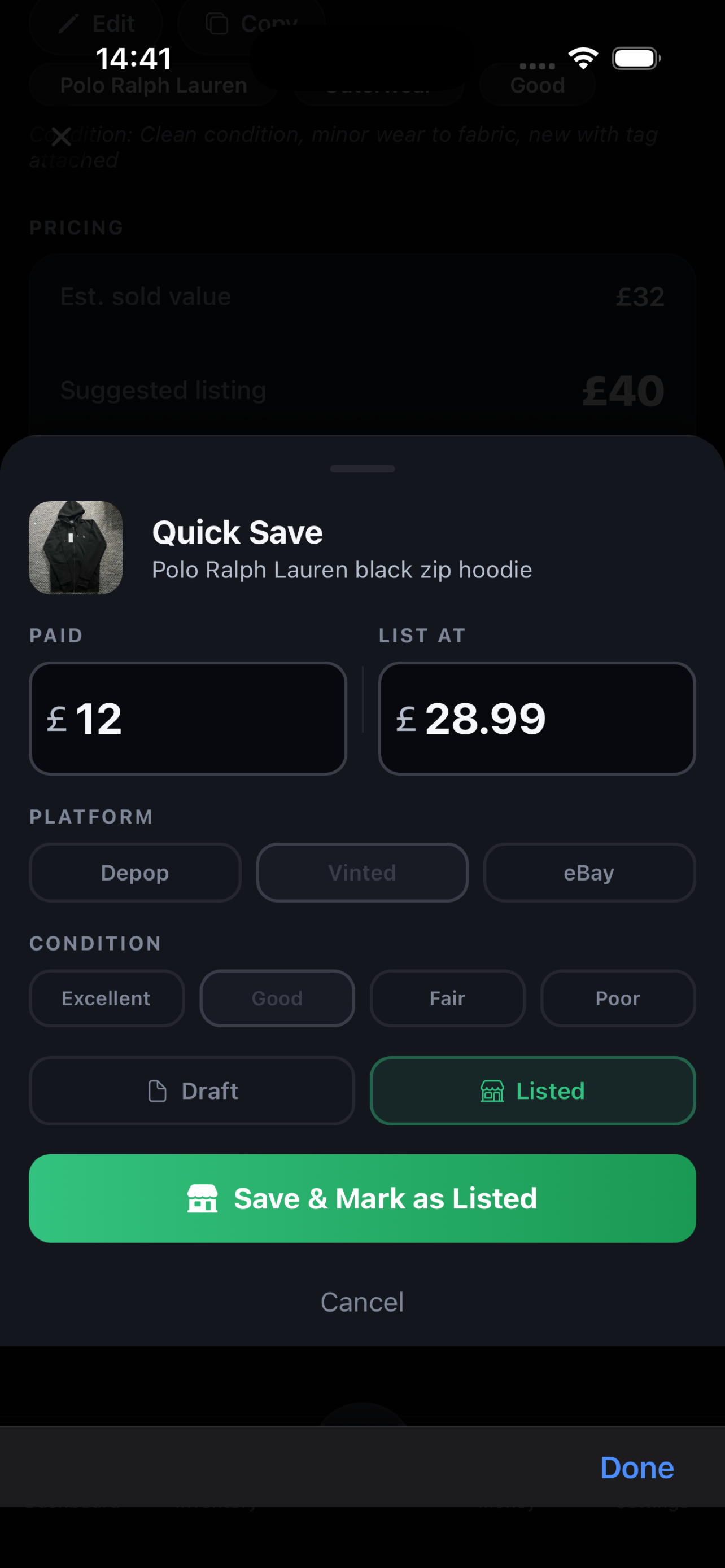 FlipStack quicksave edit screen